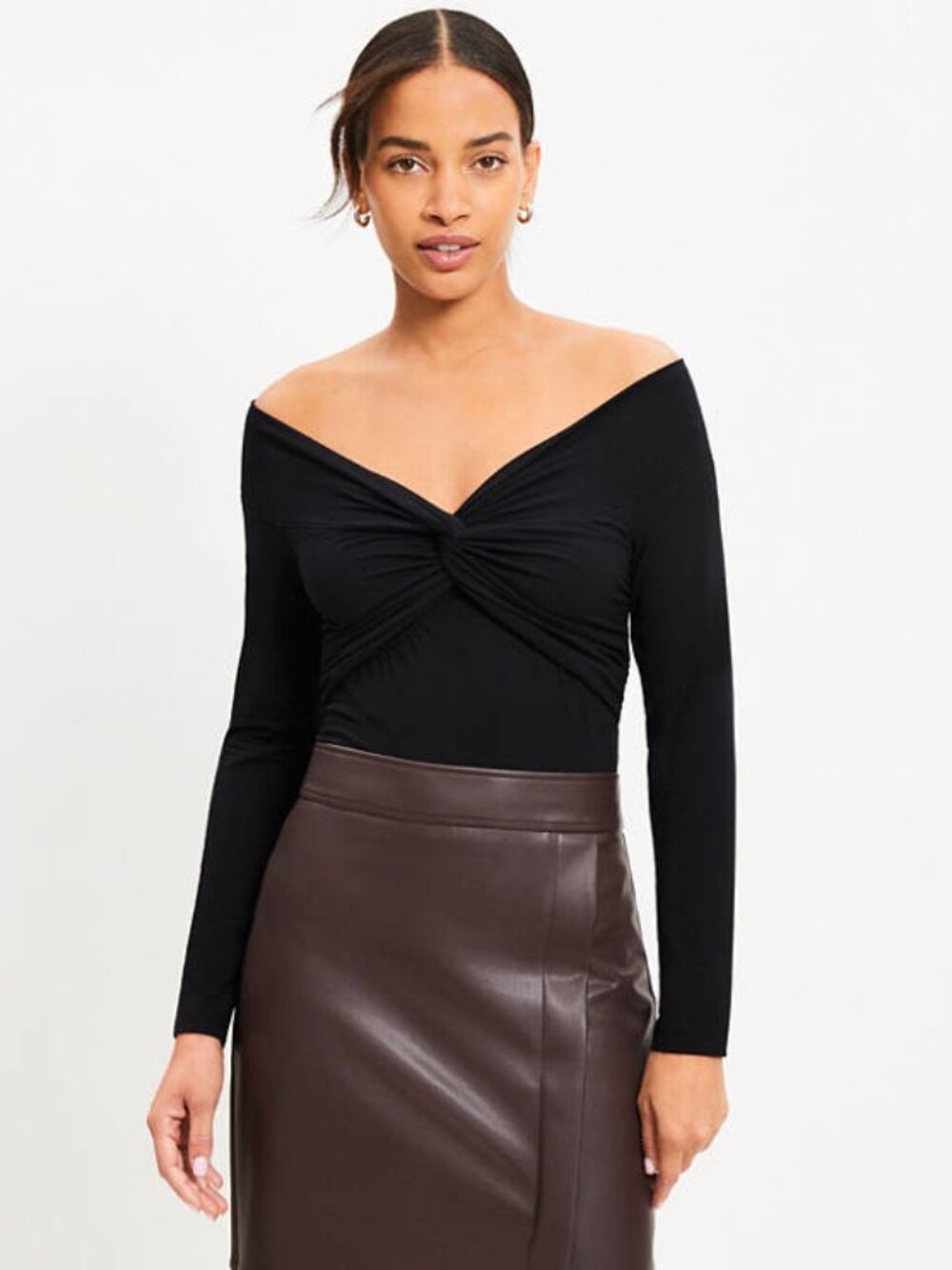 Knot Off The Shoulder Top - LOFT - Black, Size S